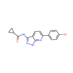 O=C(Nc1n[nH]c2nc(-c3ccc(O)cc3)ccc12)C1CC1 ZINC000013538528