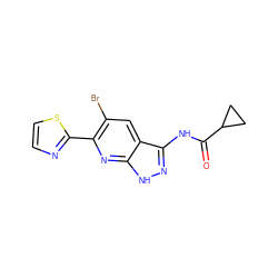 O=C(Nc1n[nH]c2nc(-c3nccs3)c(Br)cc12)C1CC1 ZINC000013538640