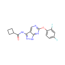 O=C(Nc1n[nH]c2nc(Oc3ccc(F)cc3F)ncc12)C1CCC1 ZINC000071340297