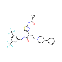 O=C(Nc1nc([C@H](CCN2CCC(c3ccccc3)CC2)C(=O)NCc2cc(C(F)(F)F)cc(C(F)(F)F)c2)cs1)C1CC1 ZINC000028702791