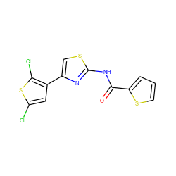 O=C(Nc1nc(-c2cc(Cl)sc2Cl)cs1)c1cccs1 ZINC000003299449