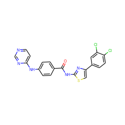 O=C(Nc1nc(-c2ccc(Cl)c(Cl)c2)cs1)c1ccc(Nc2ccncn2)cc1 ZINC000028952665