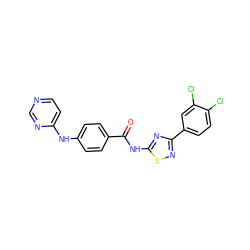 O=C(Nc1nc(-c2ccc(Cl)c(Cl)c2)ns1)c1ccc(Nc2ccncn2)cc1 ZINC000028953158