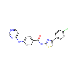 O=C(Nc1nc(-c2ccc(Cl)cc2)cs1)c1ccc(Nc2ccncn2)cc1 ZINC000028952527