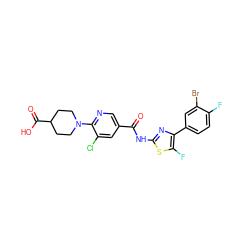 O=C(Nc1nc(-c2ccc(F)c(Br)c2)c(F)s1)c1cnc(N2CCC(C(=O)O)CC2)c(Cl)c1 ZINC000053276555