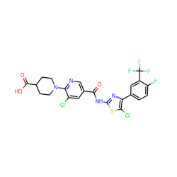 O=C(Nc1nc(-c2ccc(F)c(C(F)(F)F)c2)c(Cl)s1)c1cnc(N2CCC(C(=O)O)CC2)c(Cl)c1 ZINC000053297405