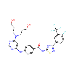 O=C(Nc1nc(-c2ccc(F)c(C(F)(F)F)c2)ns1)c1ccc(Nc2cc(N(CCCO)CCCO)ncn2)cc1 ZINC000028953224