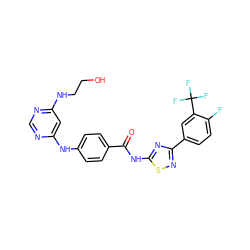 O=C(Nc1nc(-c2ccc(F)c(C(F)(F)F)c2)ns1)c1ccc(Nc2cc(NCCO)ncn2)cc1 ZINC000028953199