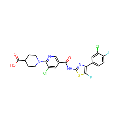 O=C(Nc1nc(-c2ccc(F)c(Cl)c2)c(F)s1)c1cnc(N2CCC(C(=O)O)CC2)c(Cl)c1 ZINC000053297407