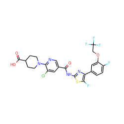 O=C(Nc1nc(-c2ccc(F)c(OCC(F)(F)F)c2)c(F)s1)c1cnc(N2CCC(C(=O)O)CC2)c(Cl)c1 ZINC000053276418