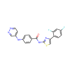 O=C(Nc1nc(-c2ccc(F)cc2F)cs1)c1ccc(Nc2ccnnc2)cc1 ZINC000028952805