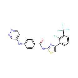 O=C(Nc1nc(-c2cccc(C(F)(F)F)c2F)cs1)c1ccc(Nc2ccnnc2)cc1 ZINC000028952807