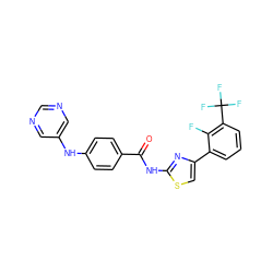 O=C(Nc1nc(-c2cccc(C(F)(F)F)c2F)cs1)c1ccc(Nc2cncnc2)cc1 ZINC000028952795