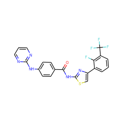 O=C(Nc1nc(-c2cccc(C(F)(F)F)c2F)cs1)c1ccc(Nc2ncccn2)cc1 ZINC000028952791