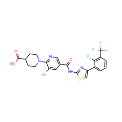 O=C(Nc1nc(-c2cccc(C(F)(F)F)c2F)cs1)c1cnc(N2CCC(C(=O)O)CC2)c(Br)c1 ZINC000044386427