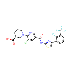 O=C(Nc1nc(-c2cccc(C(F)(F)F)c2F)cs1)c1cnc(N2CCC[C@H](C(=O)O)C2)c(Cl)c1 ZINC000049878205