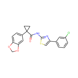 O=C(Nc1nc(-c2cccc(Cl)c2)cs1)C1(c2ccc3c(c2)OCO3)CC1 ZINC000148010354