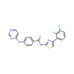 O=C(Nc1nc(-c2cccc(Cl)c2F)cs1)c1ccc(Nc2ccncn2)cc1 ZINC000028952559