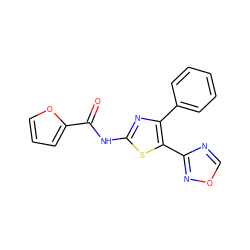 O=C(Nc1nc(-c2ccccc2)c(-c2ncon2)s1)c1ccco1 ZINC000058581910