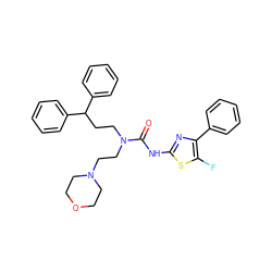 O=C(Nc1nc(-c2ccccc2)c(F)s1)N(CCC(c1ccccc1)c1ccccc1)CCN1CCOCC1 ZINC000103253799