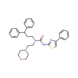 O=C(Nc1nc(-c2ccccc2)cs1)N(CCC(c1ccccc1)c1ccccc1)CCN1CCOCC1 ZINC000103253797