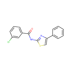 O=C(Nc1nc(-c2ccccc2)cs1)c1cccc(Cl)c1 ZINC000000208080