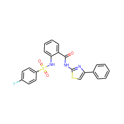 O=C(Nc1nc(-c2ccccc2)cs1)c1ccccc1NS(=O)(=O)c1ccc(F)cc1 ZINC000006147249