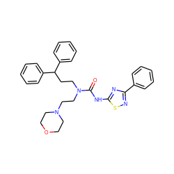 O=C(Nc1nc(-c2ccccc2)ns1)N(CCC(c1ccccc1)c1ccccc1)CCN1CCOCC1 ZINC000103253794