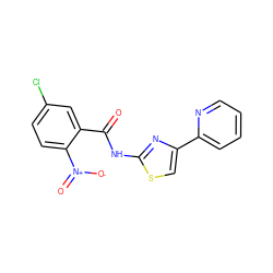 O=C(Nc1nc(-c2ccccn2)cs1)c1cc(Cl)ccc1[N+](=O)[O-] ZINC000003451522