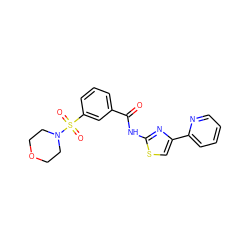 O=C(Nc1nc(-c2ccccn2)cs1)c1cccc(S(=O)(=O)N2CCOCC2)c1 ZINC000009663650