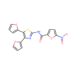 O=C(Nc1nc(-c2ccco2)c(-c2ccco2)s1)c1ccc([N+](=O)[O-])o1 ZINC000012867098