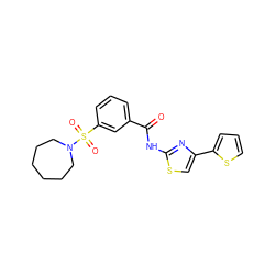 O=C(Nc1nc(-c2cccs2)cs1)c1cccc(S(=O)(=O)N2CCCCCC2)c1 ZINC000003304354