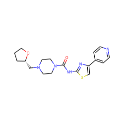 O=C(Nc1nc(-c2ccncc2)cs1)N1CCN(C[C@@H]2CCCO2)CC1 ZINC000168070815