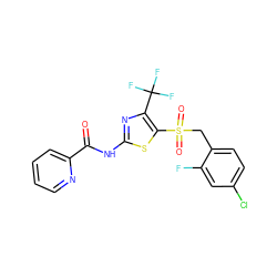 O=C(Nc1nc(C(F)(F)F)c(S(=O)(=O)Cc2ccc(Cl)cc2F)s1)c1ccccn1 ZINC000198926684