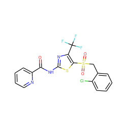 O=C(Nc1nc(C(F)(F)F)c(S(=O)(=O)Cc2ccccc2Cl)s1)c1ccccn1 ZINC000198930091