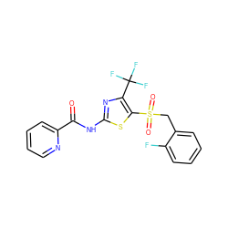 O=C(Nc1nc(C(F)(F)F)c(S(=O)(=O)Cc2ccccc2F)s1)c1ccccn1 ZINC000198915530