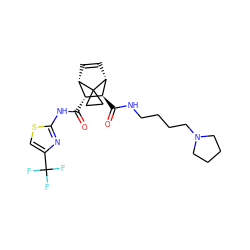 O=C(Nc1nc(C(F)(F)F)cs1)[C@@H]1[C@@H]2C=C[C@H]([C@H]1C(=O)NCCCCN1CCCC1)C21CC1 ZINC000168406331