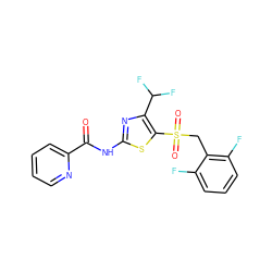 O=C(Nc1nc(C(F)F)c(S(=O)(=O)Cc2c(F)cccc2F)s1)c1ccccn1 ZINC000198918216