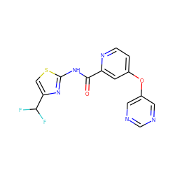 O=C(Nc1nc(C(F)F)cs1)c1cc(Oc2cncnc2)ccn1 ZINC000167509737