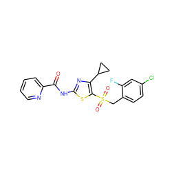 O=C(Nc1nc(C2CC2)c(S(=O)(=O)Cc2ccc(Cl)cc2F)s1)c1ccccn1 ZINC000198926541