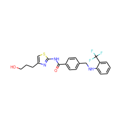 O=C(Nc1nc(CCCO)cs1)c1ccc(CNc2ccccc2C(F)(F)F)cc1 ZINC000140743954