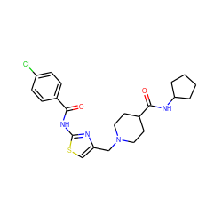 O=C(Nc1nc(CN2CCC(C(=O)NC3CCCC3)CC2)cs1)c1ccc(Cl)cc1 ZINC001772587571