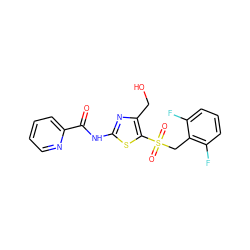 O=C(Nc1nc(CO)c(S(=O)(=O)Cc2c(F)cccc2F)s1)c1ccccn1 ZINC000198918183