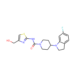 O=C(Nc1nc(CO)cs1)N1CCC(N2CCc3ccc(F)cc32)CC1 ZINC000103241467