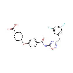 O=C(Nc1nc(Cc2cc(F)cc(F)c2)no1)c1ccc(O[C@H]2CC[C@@H](C(=O)O)CC2)cc1 ZINC000653787714