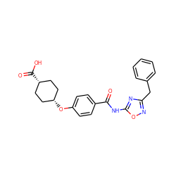 O=C(Nc1nc(Cc2ccccc2)no1)c1ccc(O[C@H]2CC[C@@H](C(=O)O)CC2)cc1 ZINC000653787796