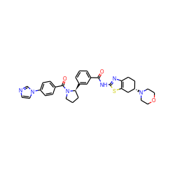 O=C(Nc1nc2c(s1)C[C@@H](N1CCOCC1)CC2)c1cccc([C@H]2CCCN2C(=O)c2ccc(-n3ccnc3)cc2)c1 ZINC000141661154