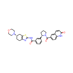 O=C(Nc1nc2c(s1)C[C@@H](N1CCOCC1)CC2)c1cccc([C@H]2CCCN2C(=O)c2ccc3[nH]c(=O)ccc3c2)c1 ZINC000220409315