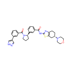 O=C(Nc1nc2c(s1)C[C@@H](N1CCOCC1)CC2)c1cccc([C@H]2CCCN2C(=O)c2cccc(-c3cn[nH]c3)c2)c1 ZINC000141714126