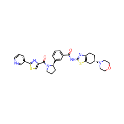 O=C(Nc1nc2c(s1)C[C@@H](N1CCOCC1)CC2)c1cccc([C@H]2CCCN2C(=O)c2csc(-c3cccnc3)n2)c1 ZINC000220410503